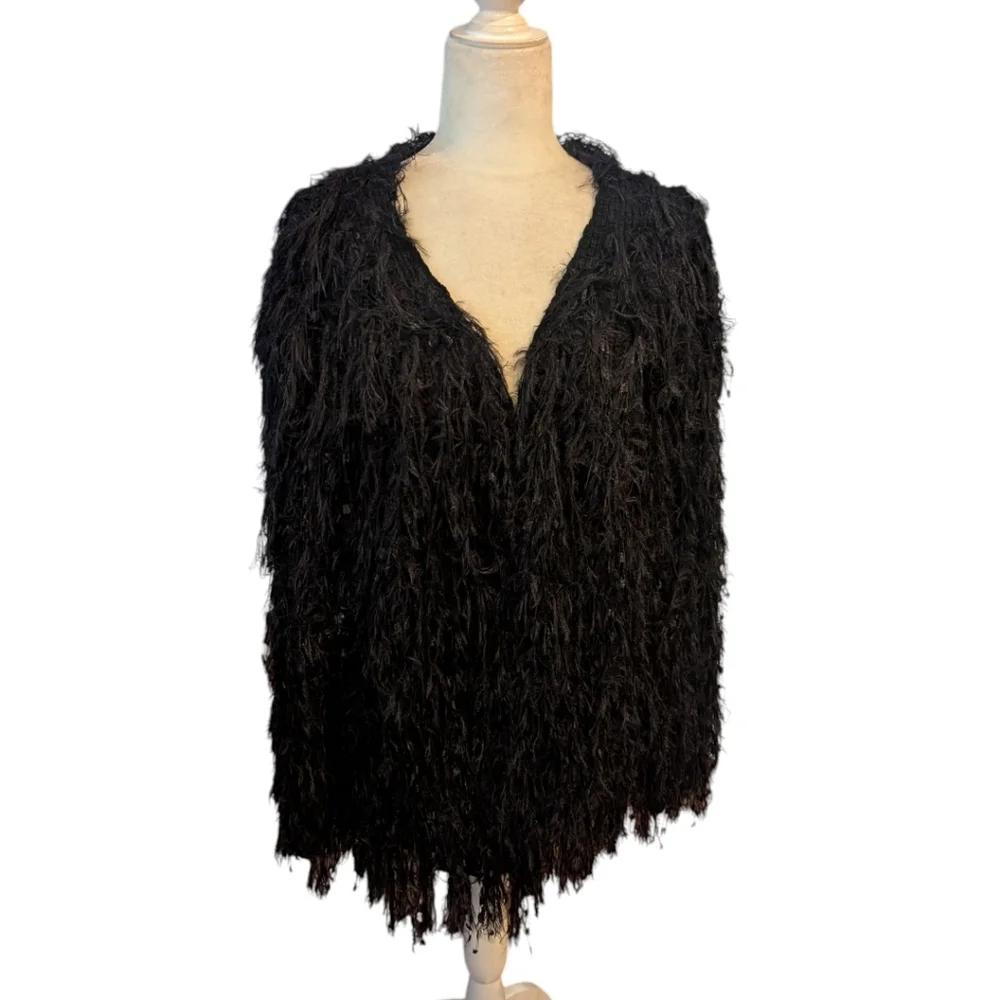 Bibi Shaggy Whimsigoth Witchy Dark Romantic Soft Black Cardigan Sweater Sz L - Picture 6 of 8